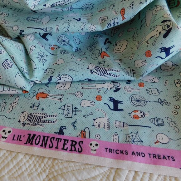 Lil Monsters Tricks & Treats Party Cotton Steel Halloween ghost cat fabric BTHY - Picture 16 of 16